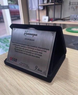 PLACA DE HOMENAGEM EM INOX Inox 21x16cm   Corte manual 